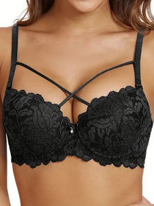 Diana Rose Criss Cross Lace C Cup Push Up Bra