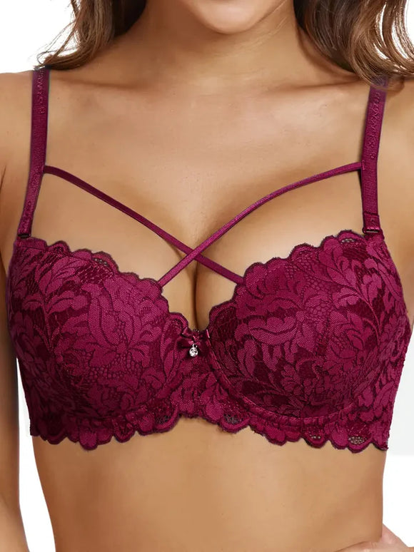 Diana Rose Criss Cross Lace C Cup Push Up Bra
